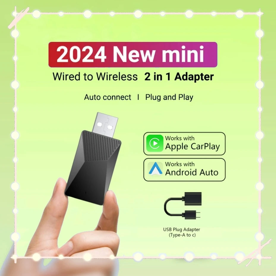 2-in-1 Mini Wireless Carplay and Wireless Android Auto Adapter Dongle Car Accessories for  | AUTOKITSHOP