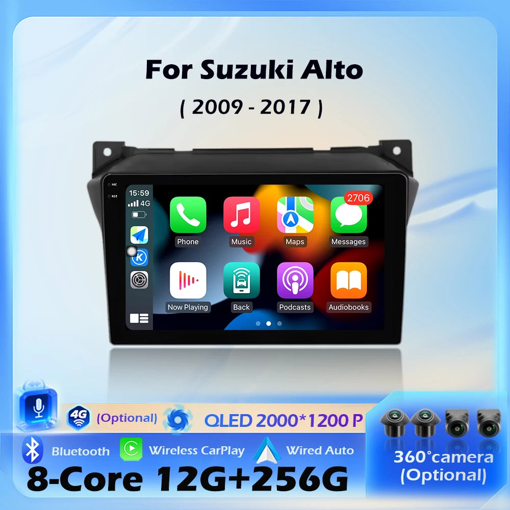 Car Radio Multimedia Wireless CarPlay For Suzuki Alto 2009 2010-2016 2017 Android 16 Video