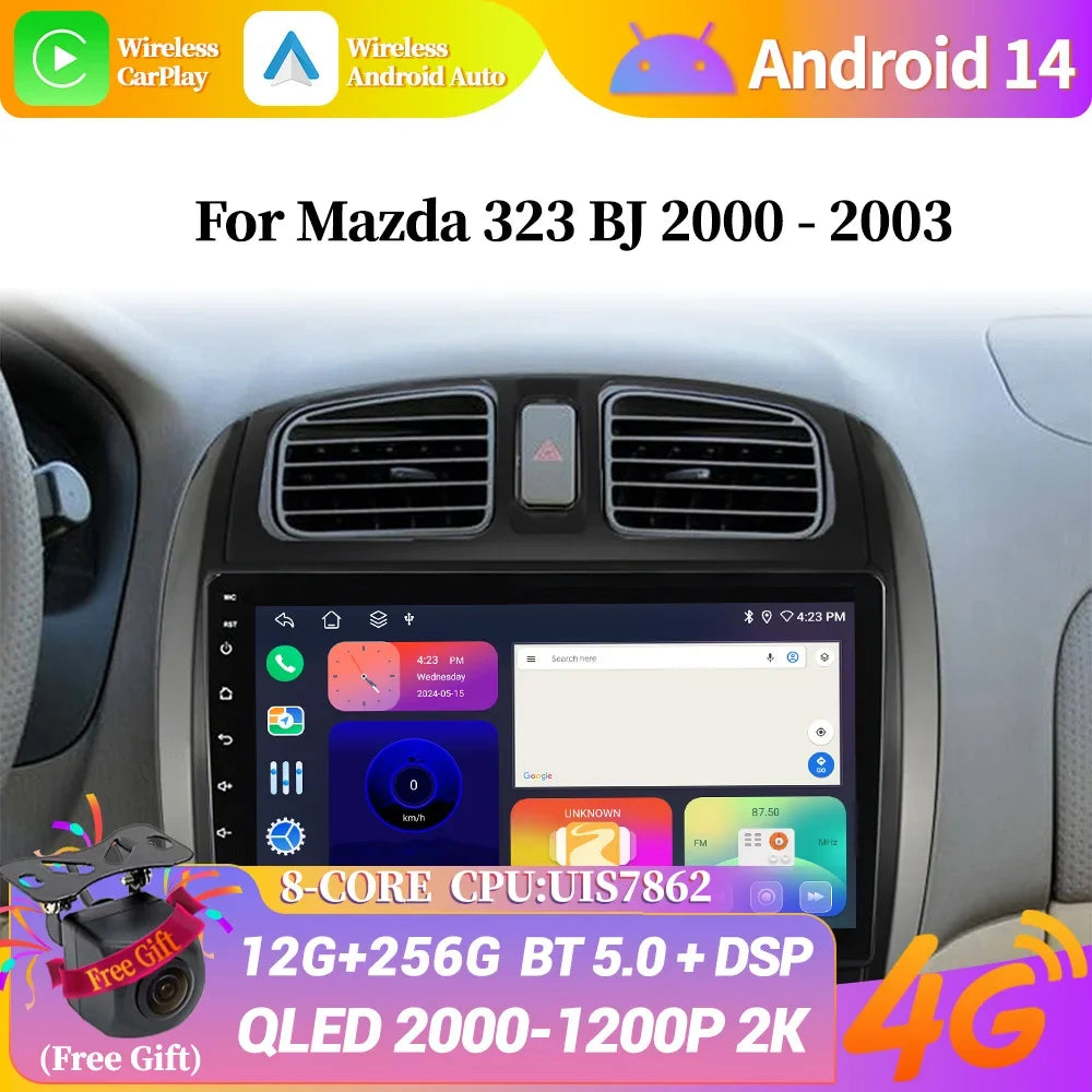 Wireless CarPlay Screen For Mazda 323 BJ 2000-2003 Android 14 Car Radio Multimedia System