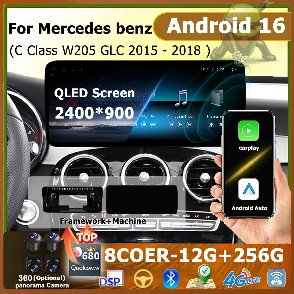 Wireless Carplay Android 16 WIFI Car Video Multimedia For Benz C Class W205 GLC 2015 - 201