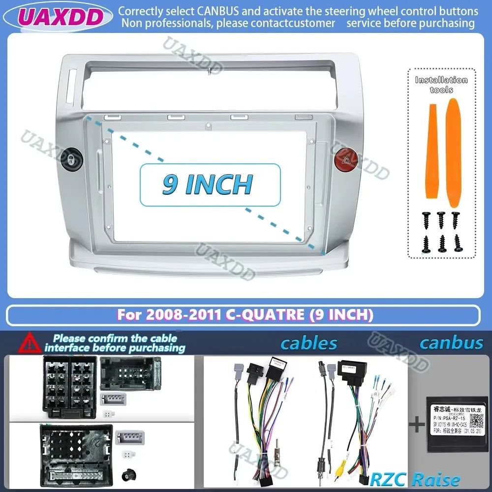 For 2008-2011 CITROEN C-QUATRE C4 C-TRIOMPHE 9INCH Car Android frame panel fascia cable ha