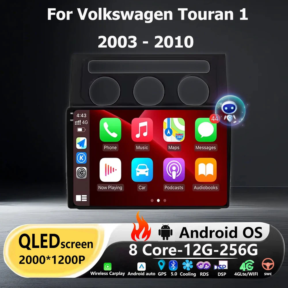 Android 16 Auto Carplay For Volkswagen Touran 1 2003 - 2010 Car Radio Multimedia Video Pla