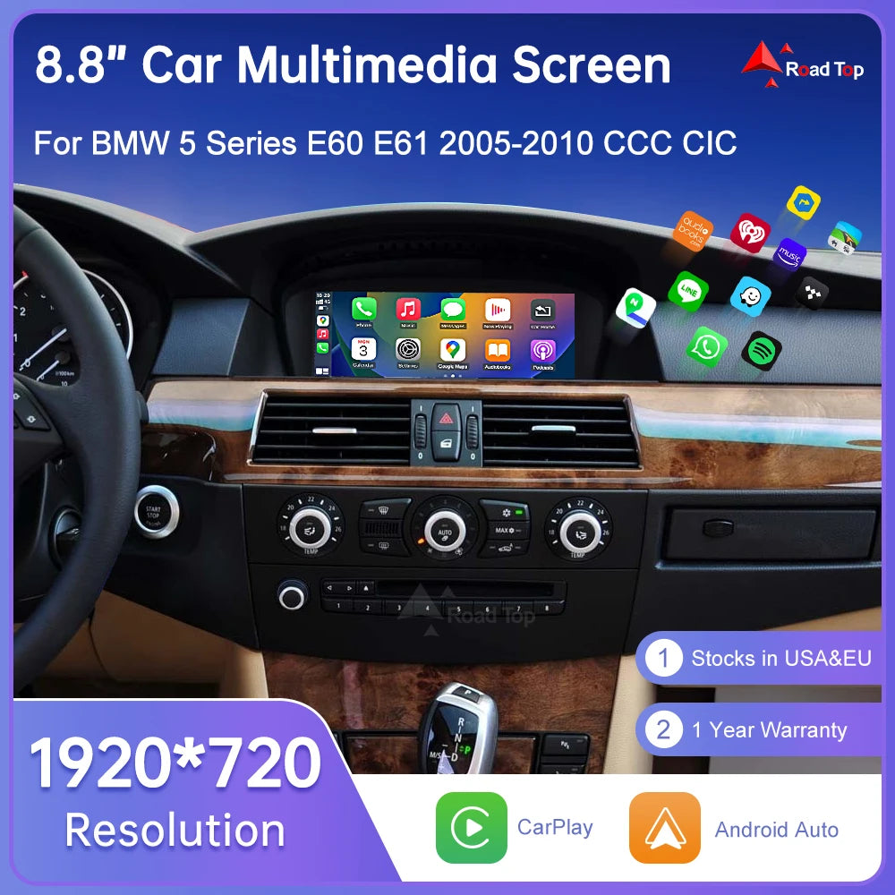 Wireless CarPlay Car Multimedia Touch Screen For BMW 5 Series E60 E61 CCC/CIC 2005-2010 An