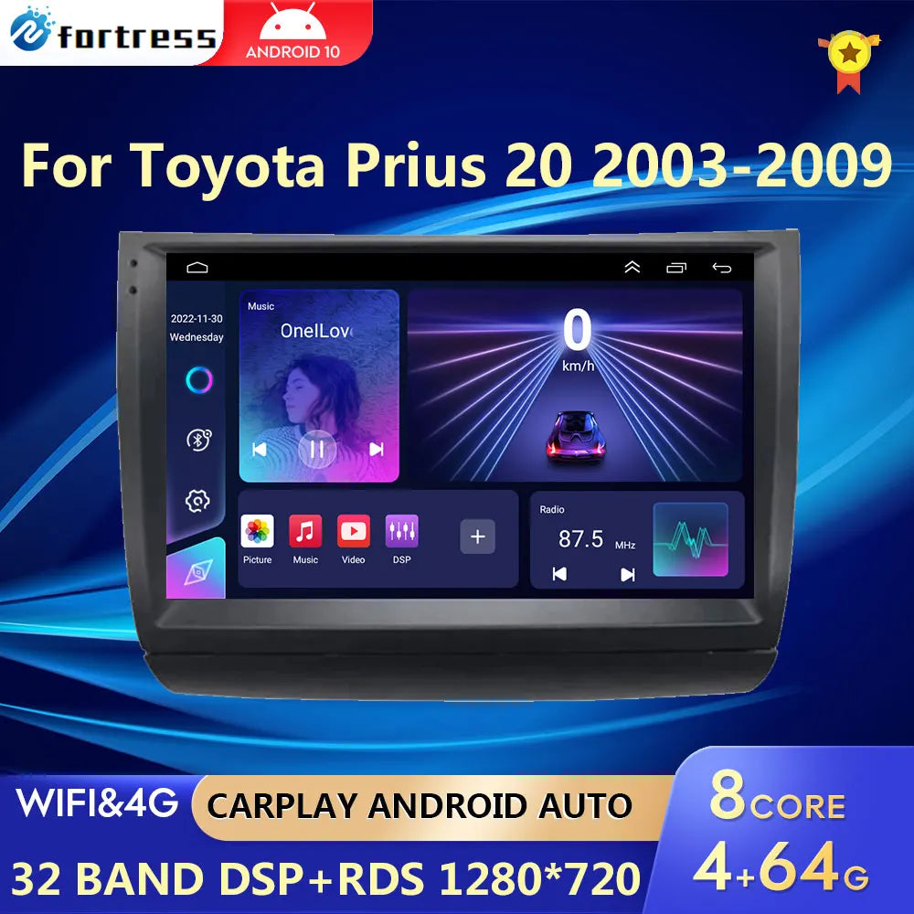 Carplay Autoradio 2 din Android 12 For Toyota Prius 20 2003-2009 Car Radio Multimedia Vide