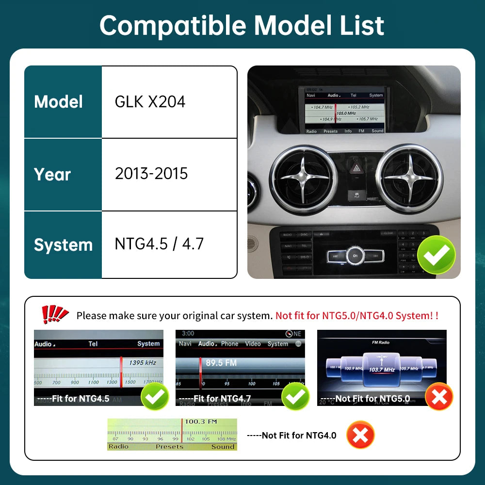 RoadTop Wireless CarPlay for Mercedes Benz GLK X204 2013-2015, with Android Auto Mirror Li