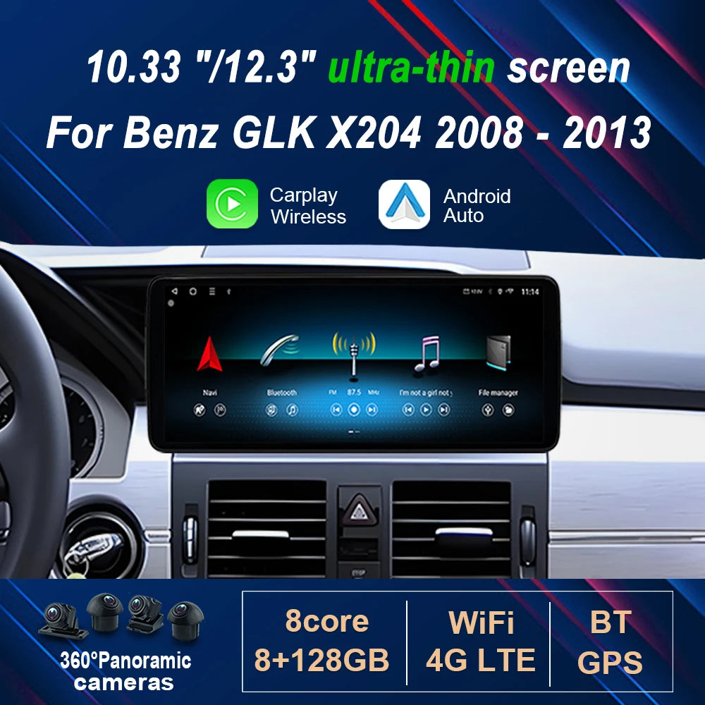 Android 14 10.33 "/12.3" for Mercedes Benz GLK X204 2008 - 2013 Wireless Carplay Car Radio