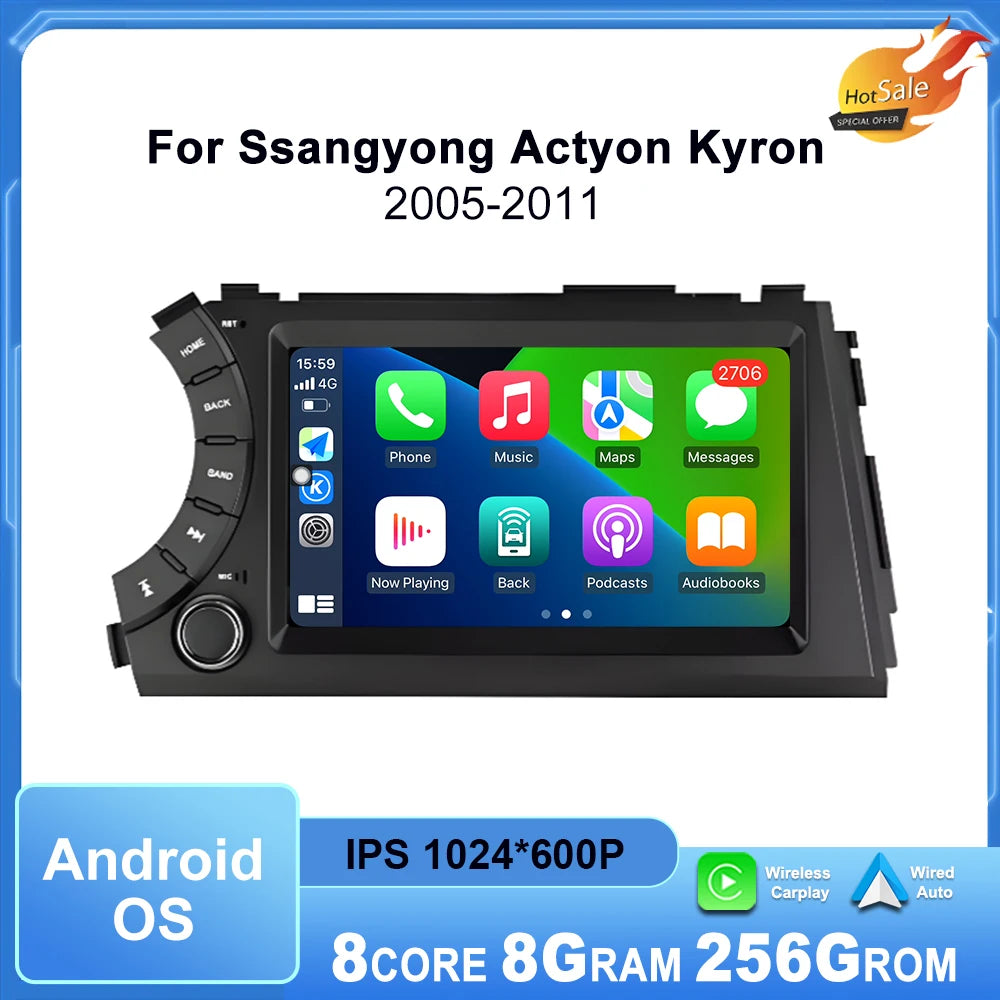 Wireless Carplay Android OS Multimedia Player for Ssangyong Actyon Kyron 2005-2011 Car Rad