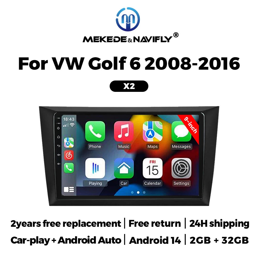 Android 2Din Car Radio Stereo for Volkswagen VW Golf 6 MK6 GTI 2008-2016 Wireless Carplay  | AUTOKITSHOP