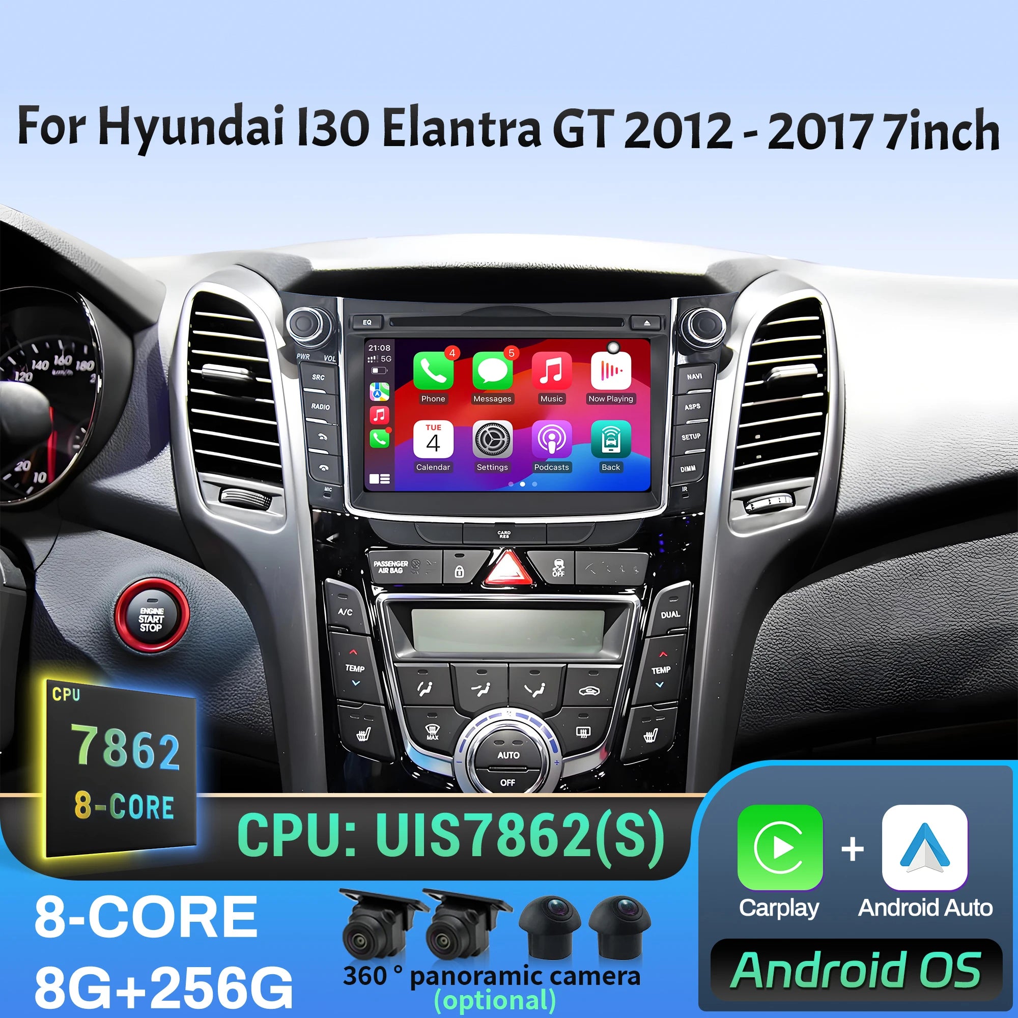 7 inch Android 14 Car Radio For Hyundai I30 Elantra GT 2012 2013 2014 2015 2016 2017 Wirel