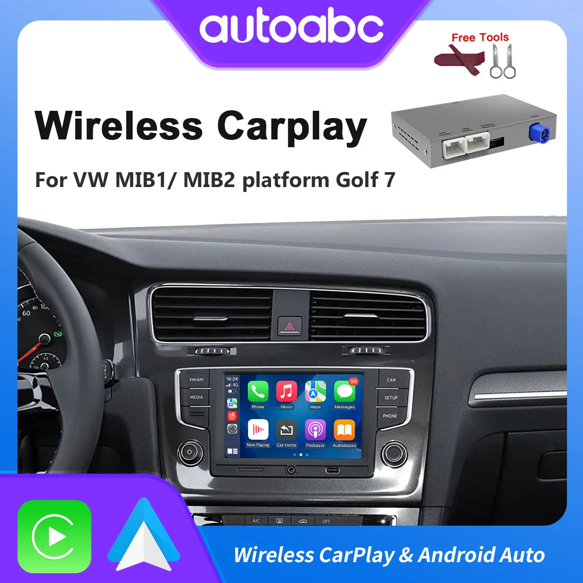 Wireless Carplay Android Auto Module Box For VW Volkswagen Skoda Octavia A5 Golf 7 Polo Pa