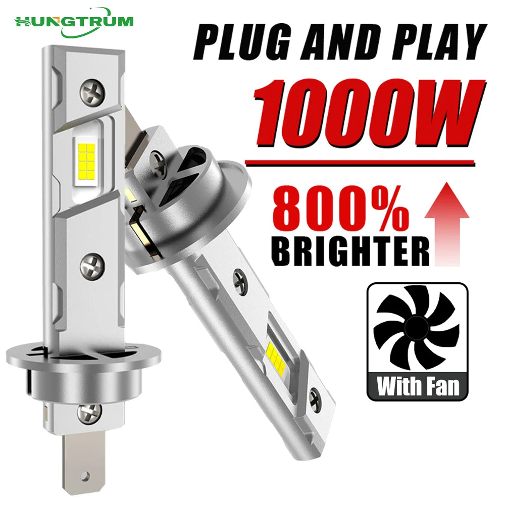H1 LED Headlights 1000W Canbus No Error H1 LED Auto Fog Lamps CSP Chip Wireless 1:1 Size L
