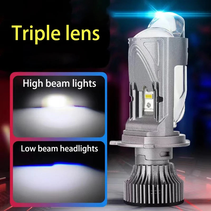 H4 Bi LED Projector Lens Headlight 30000LM 6000K Conversion High Low Beam Mini Dual Lens B