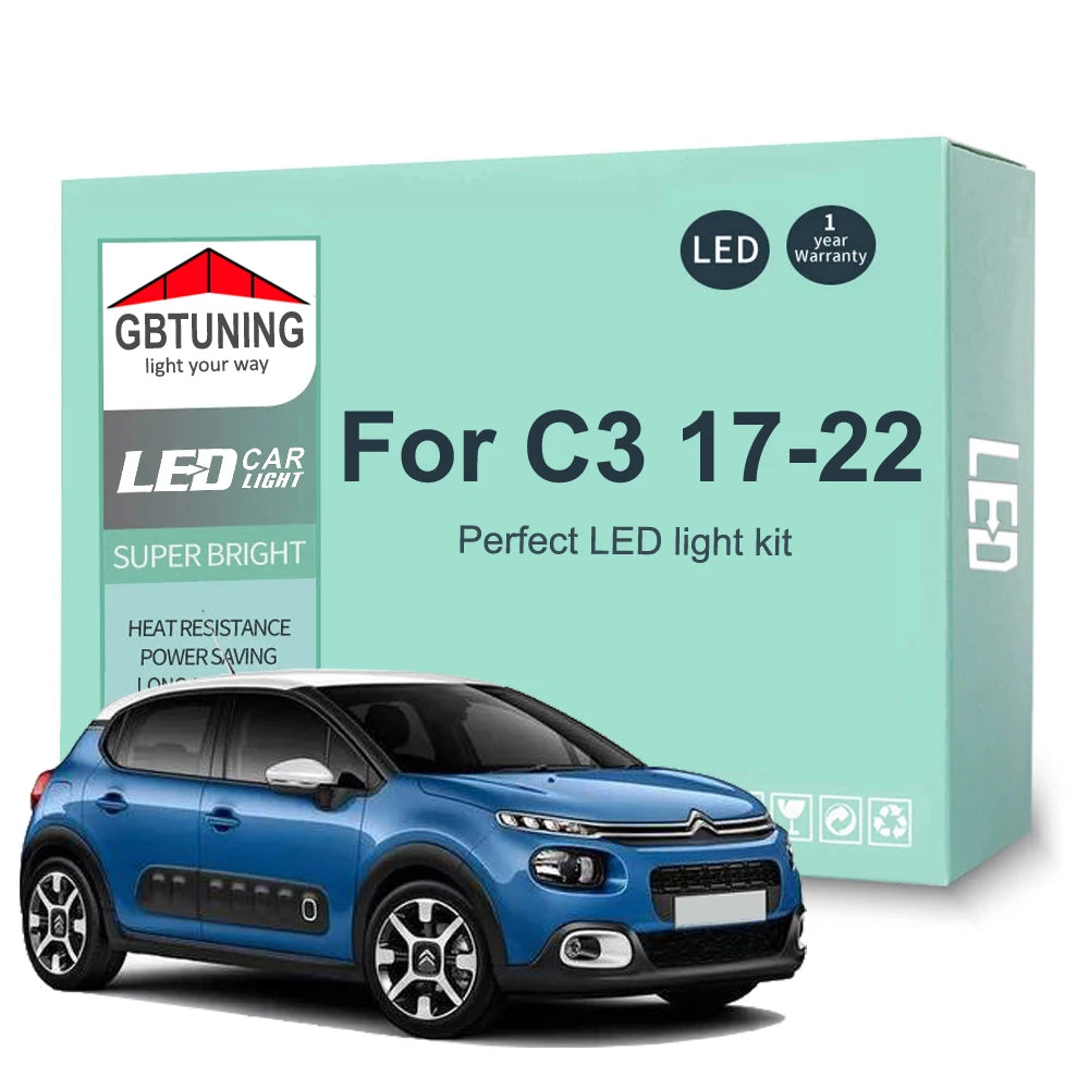 9-Piece LED Interior Light Kit for Citroen C3 3 MK3 - Canbus Error-Free Bulbs | AUTOKITSHOP