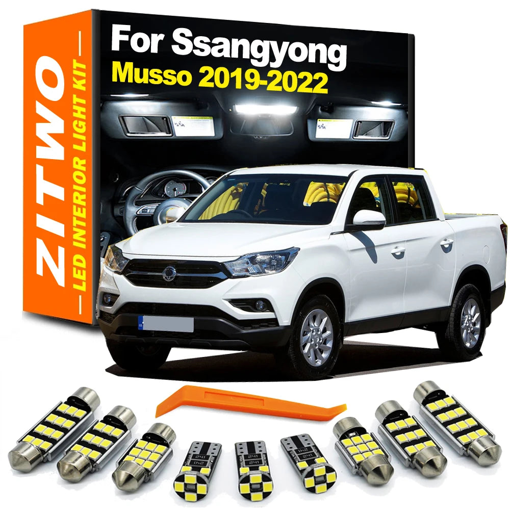 ZITWO 11Pcs For Ssangyong Musso 2019 2020 2021 2022 License Plate Lamp LED Interior Dome Map Ceiling Light Kit Canbus No Error