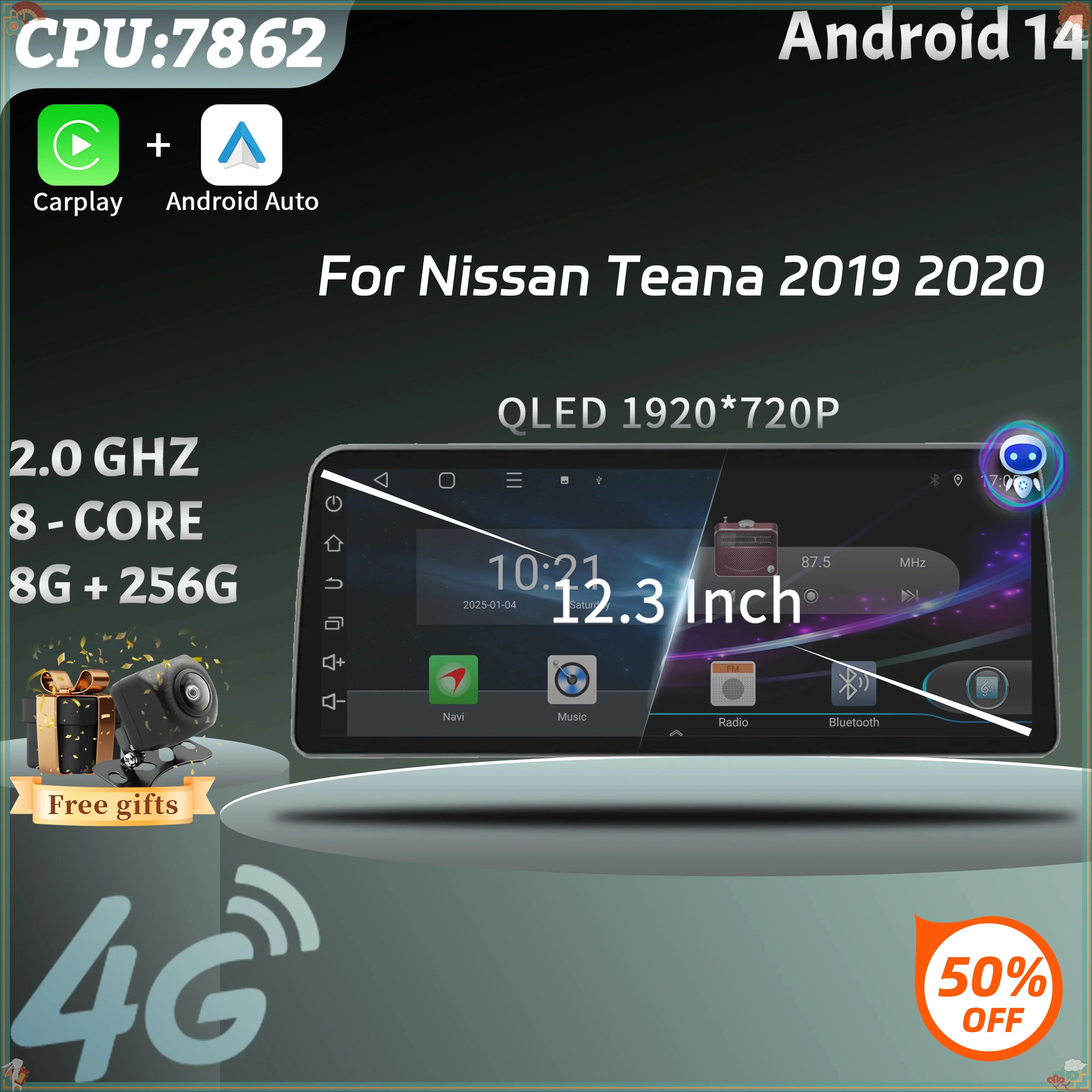 12.3inch Touch Screen Android 14Car Radio Multimedia Navigation GPS CarPlay Bluetooth Ster