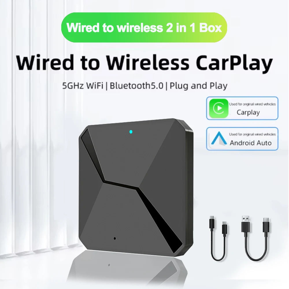 2in1 Wireless CarPlay Adapter Wireless Android Auto Dongle Smart Mini Box Plug And Play Wi