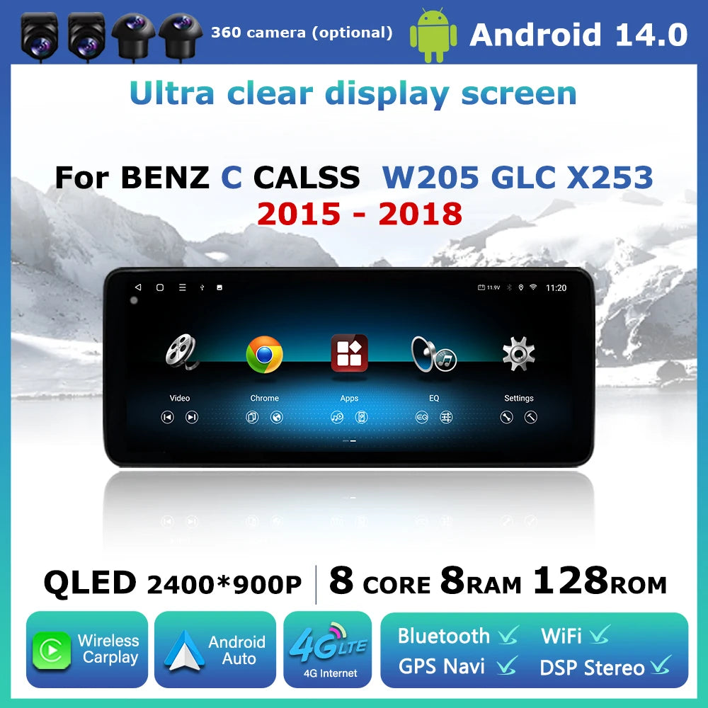 Touch Screen for Mercedes BENZ C CALSS W205 GLC X253 2015 - 2018 Android 14 Car Multimedia