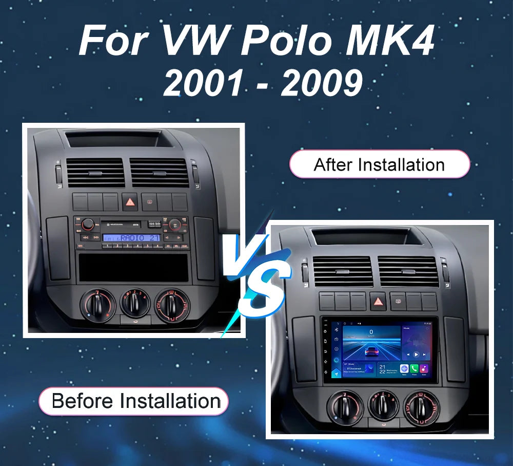 7" For VW Polo MK4 2001-2009 Car Stereo Radio Wireless Carplay Android 16 Auto Head Unit I