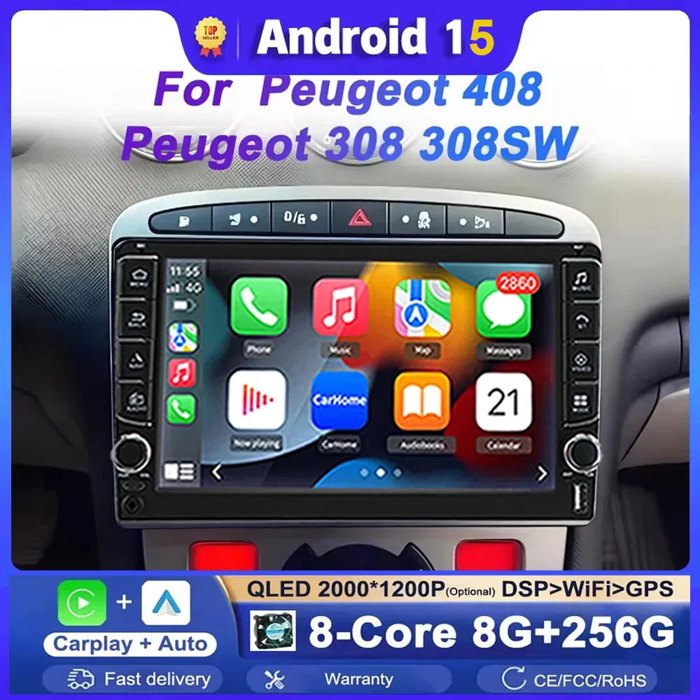 Android 15 Car Radio Multimedia Player For Peugeot 408 For Peugeot 308 308SW 2din Android  | AUTOKITSHOP