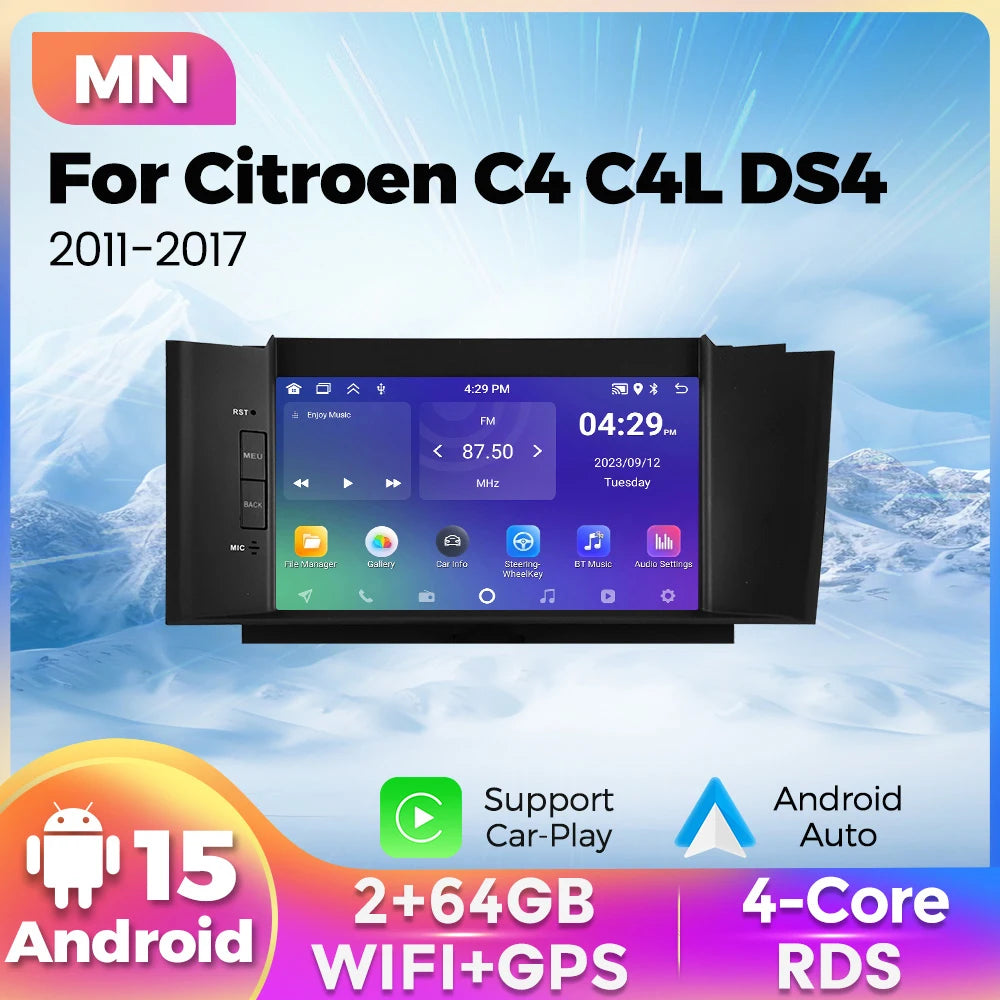 Wireless Carplay Auto 7'' Android 15 Car Radio For Citroen C4 C4L DS4 2011- 2016 Multimedi