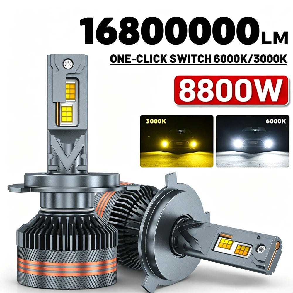 8800W H4 LED 9005 HB3 9006 HB4 9012 Dual Color 6000K 3000K H1 H3 H11 H7 LED Bulb Dual Colo