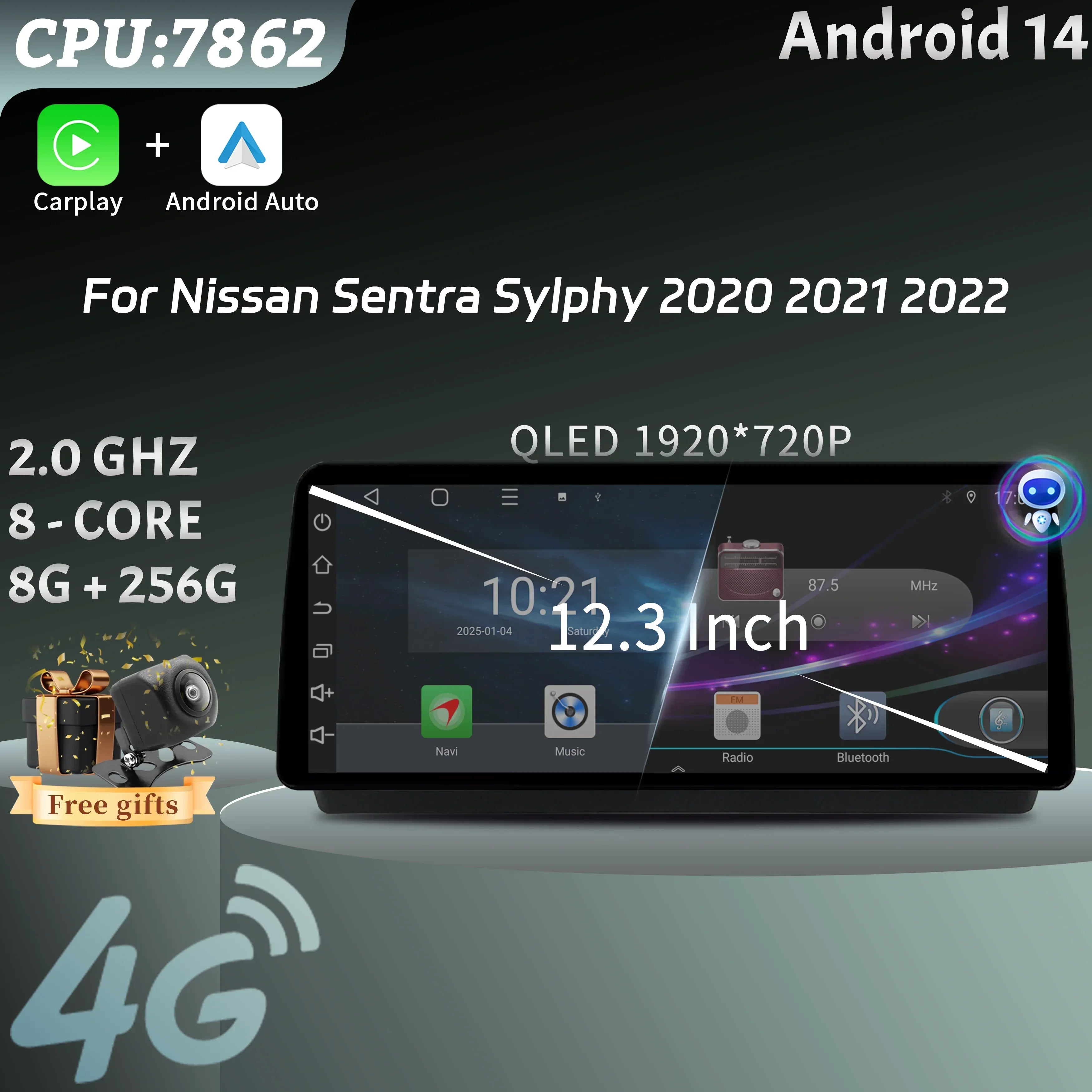 12.3" Android 15 For Nissan Sentra Sylphy 2020 2021 2022 Car Radio Multimedia Wireless Car