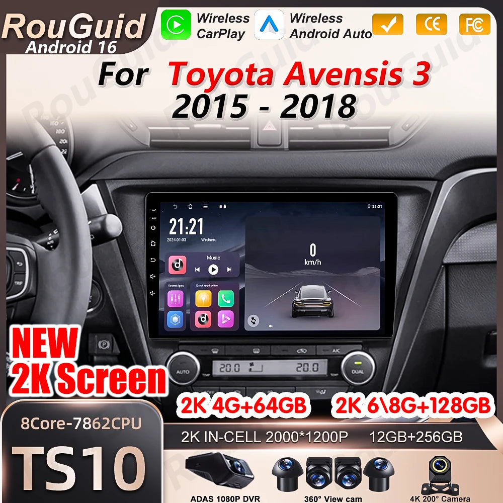 Android 16 Auto Car Radio For Toyota Avensis 3 2015 2016 2017 2018 Video Multimedia Player | AUTOKITSHOP