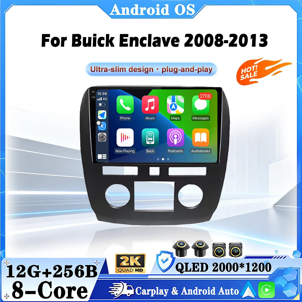 9" Car Radio For Buick Enclave 2008-2013 GPS Navigation Android Auto Carplay Multimedia Pl