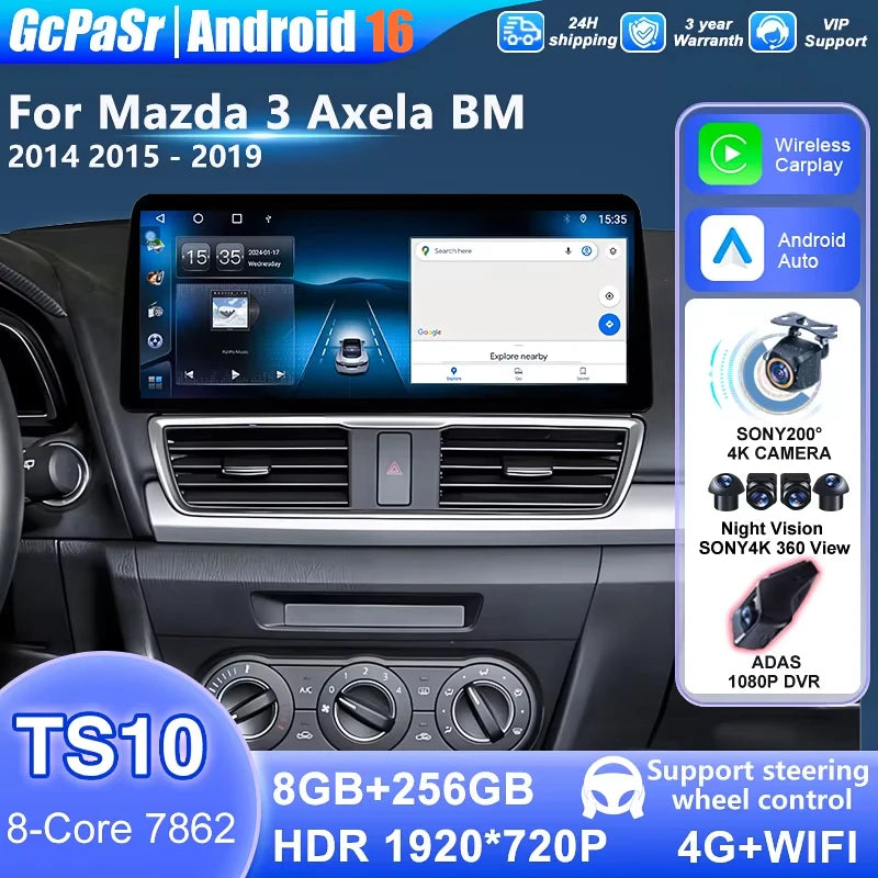 12.3' Android 15 CarPlay Car Radio For Mazda 3 Axela BM 2014 - 2019 Multimedia Player 2 DI