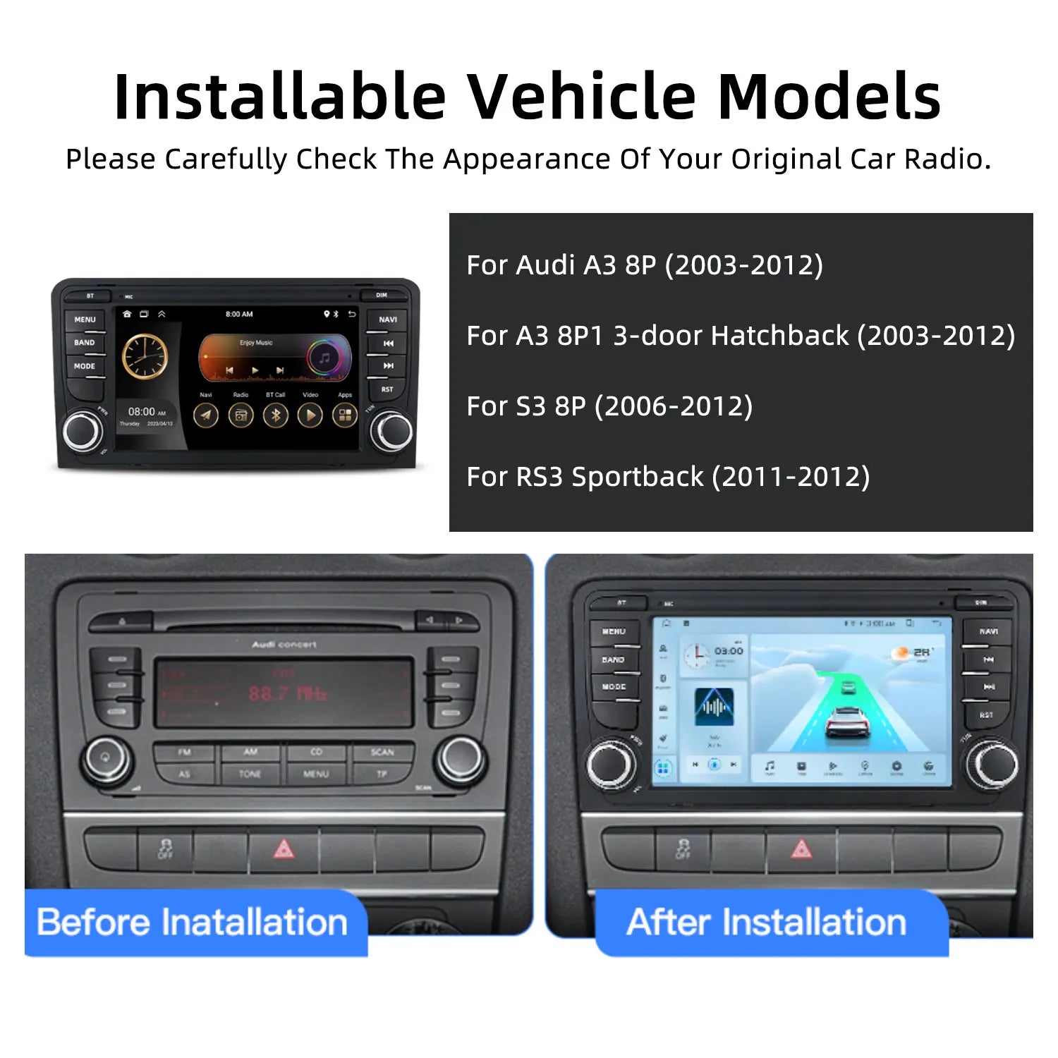 Android 13 Car Stereo Radio for Audi A3 8P 2003-2012 Multimedia Audio Player with CarPlay