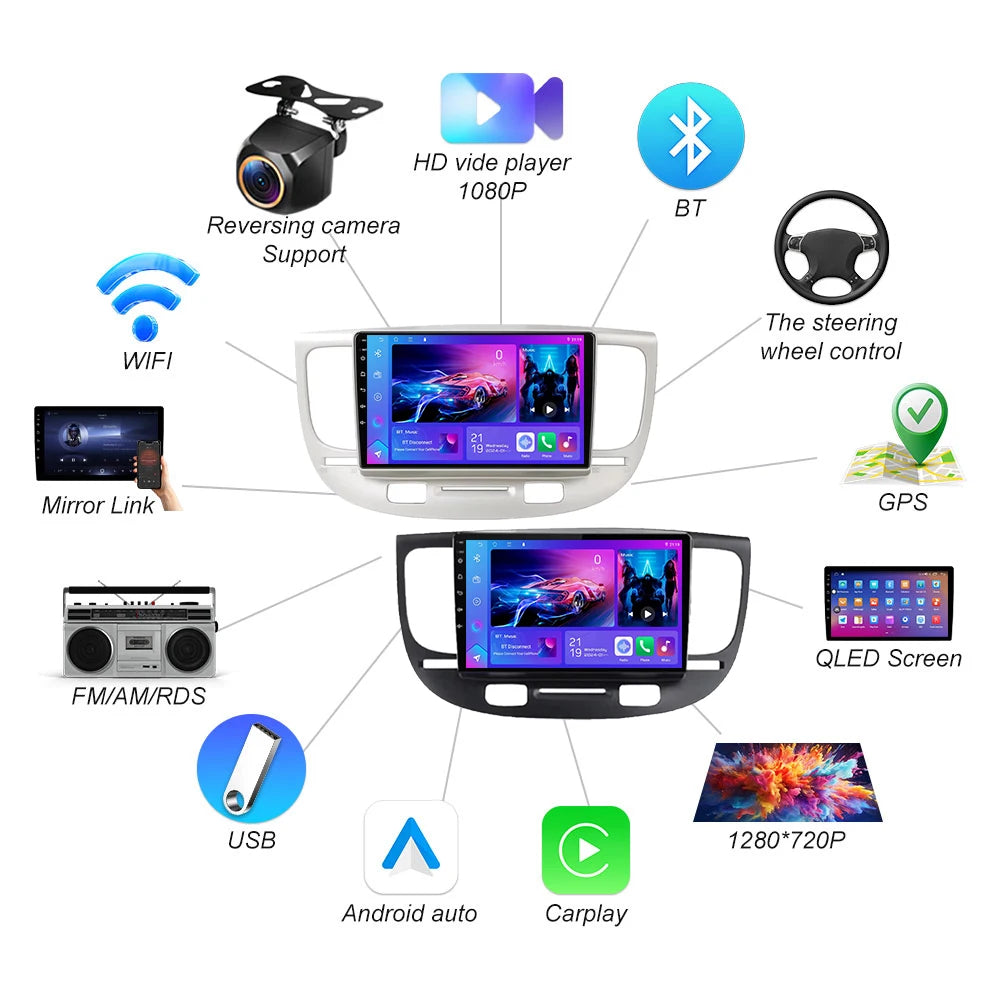 For Kia Rio 2 Rio2 2005 - 2011 Car Radio Wireless Carplay Android Auto Multimedia Player T | AUTOKITSHOP