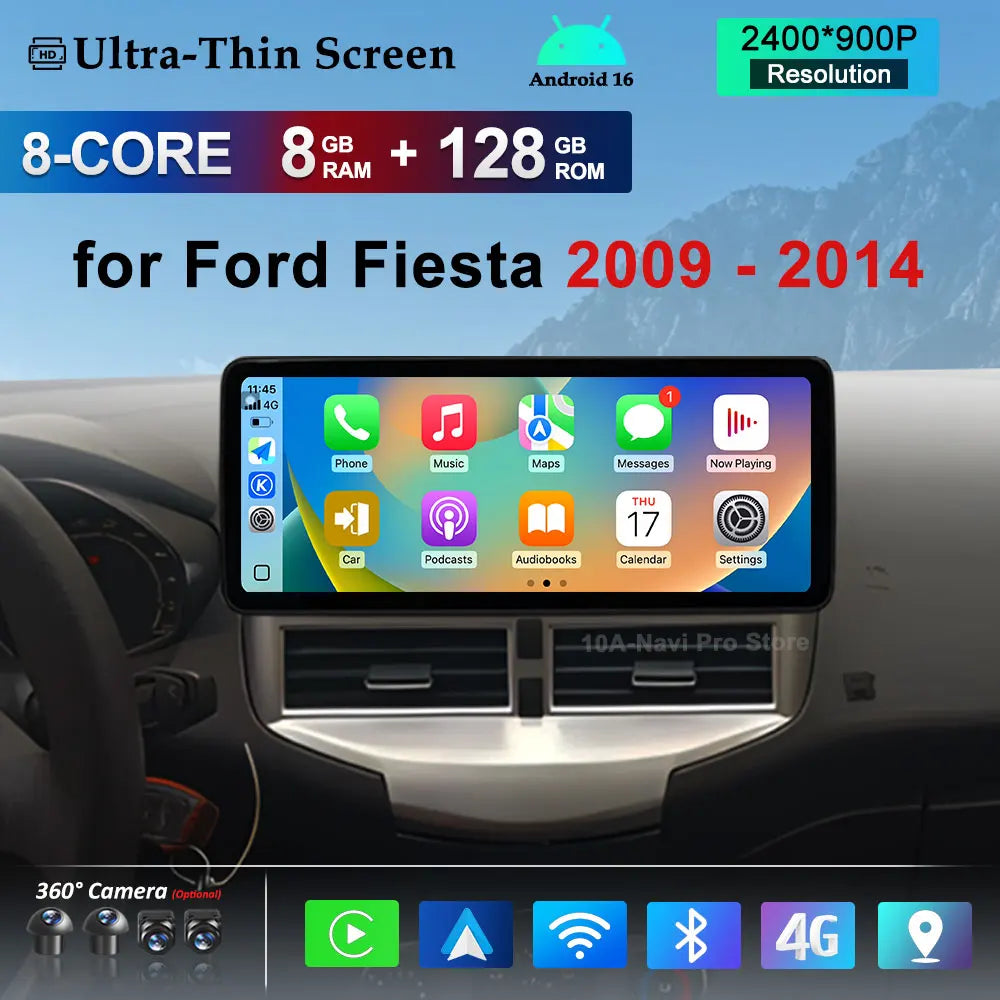 12.3 '' BT Car Video Multimedia Player WiFi Android 16 GPS Carplay 4G for Ford Fiesta 2009