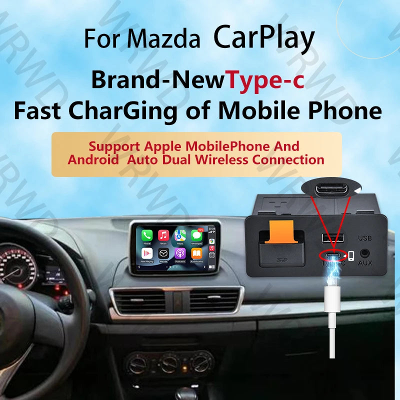 P3B Type-c Fast Charging For Apple Android AUTO Wireless Connected For Mazda 2 3 6 CX30 CX