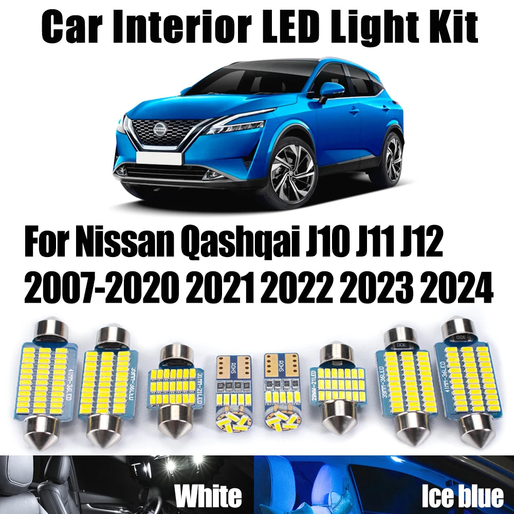 LED Interior Light Kit for Nissan Qashqai J10 J11 J12 2007- 2020 - Canbus Dome Map Door Trunk Bulbs | AUTOKITSHOP