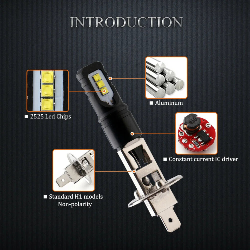 H1 Led 8000LM 2525 Chips Fog Light Super Bright Car DRL LED Headlight Bulb High Beam Drivi