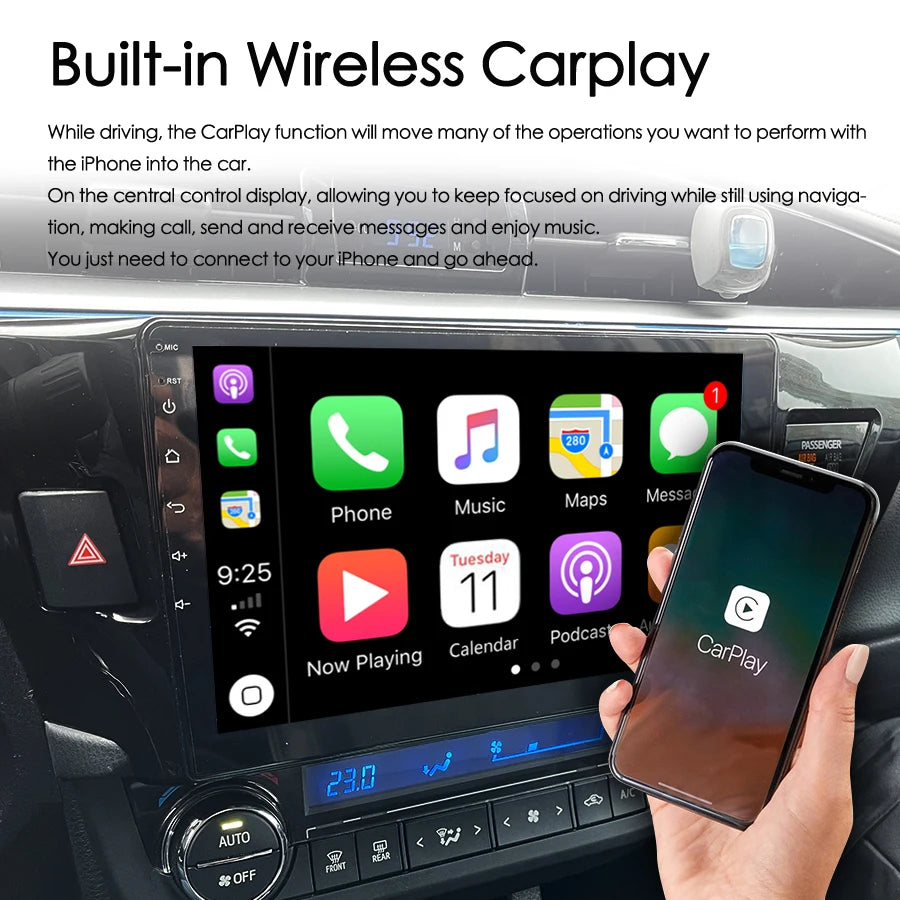 8+128GB Android 13 AI Voice Control Navigation Wireless CarPlay Car Radio for Toyota Corol