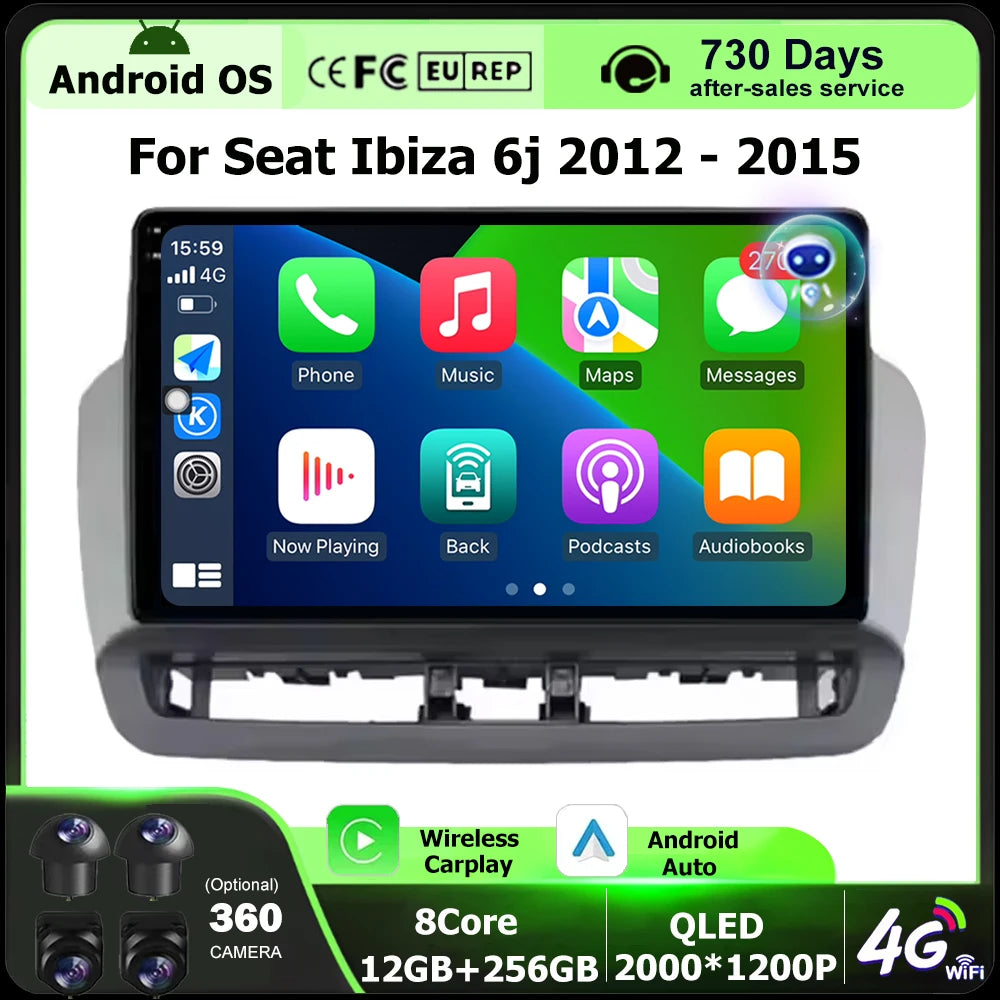 Android 16 Carplay For Seat Ibiza 6j 2012 - 2015 QLED Car Radio Multimedia Video Player GP