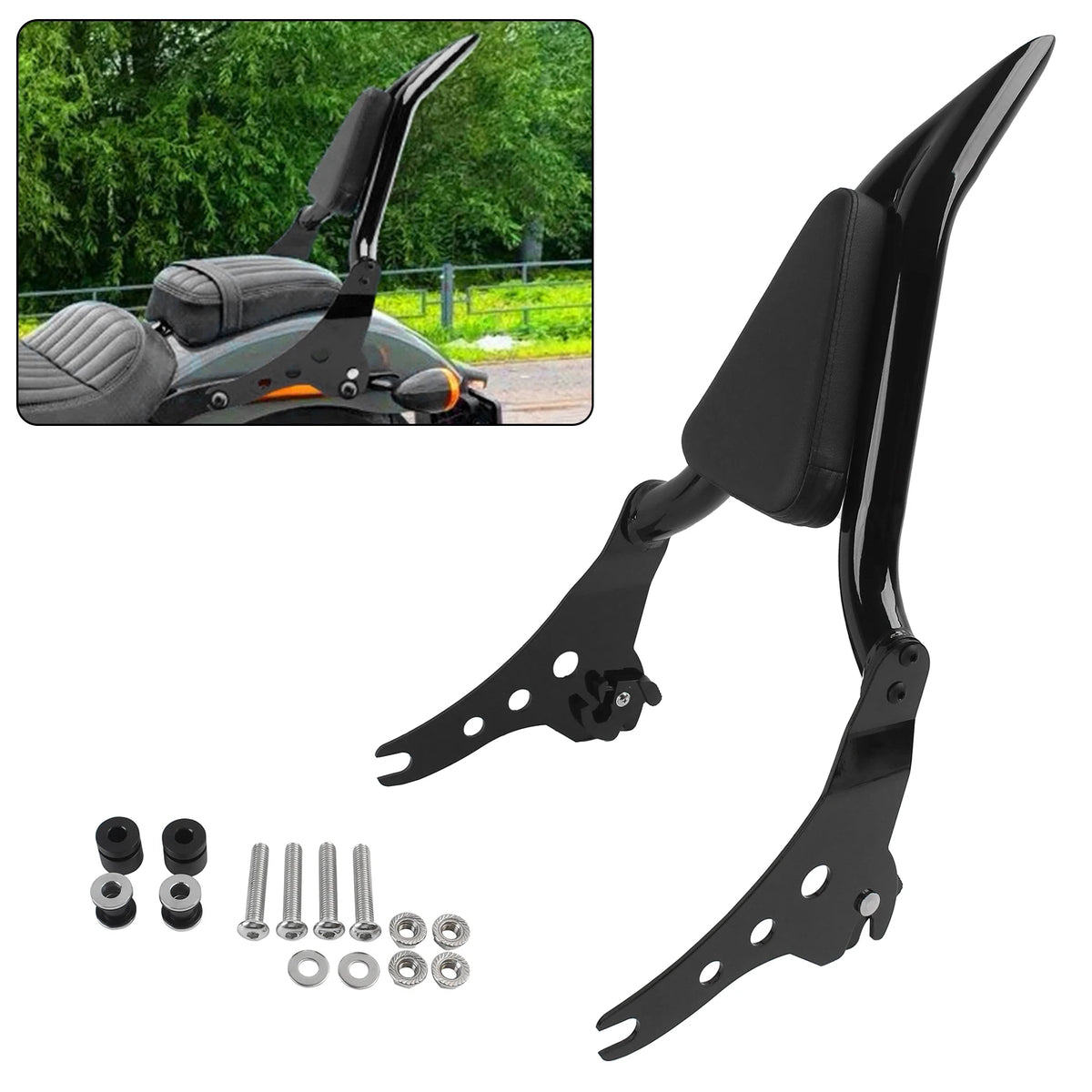 Motorcycle Detachable Black Rear Sissy Bar Passenger Backrest Fit For Harley Softail Street Bob  - Automotive LED Light