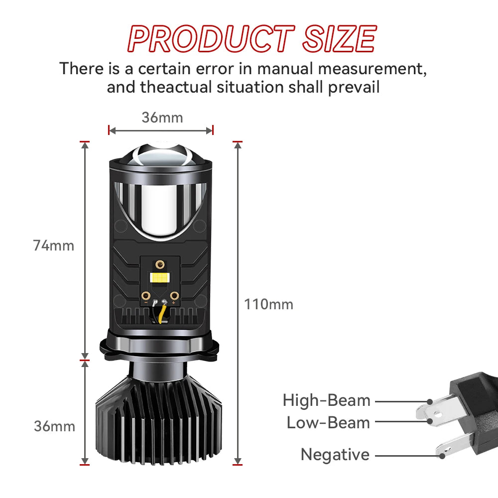 Y6 H4 LED Projector Headlight Projector Lens with Fan Cooling 5200W 8800000LM 6000K Hi/Low