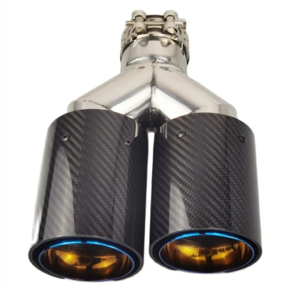 Genuine Dual Carbon Fiber + Stainless Steel Universal FOR M Performance Carbon Fiber Exhaust Tip - Automotive LED Light