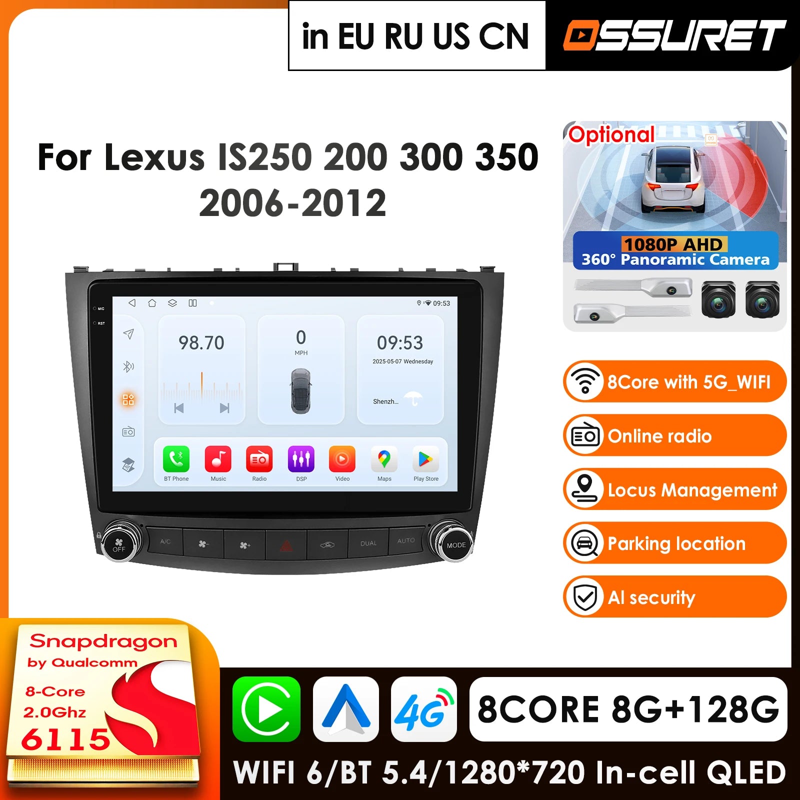10.1" Car Radio GPS for Lexus IS200 IS250 IS300 IS350 2006-2012 - Android Carplay 4G-LTE Multimedia Player with RDS