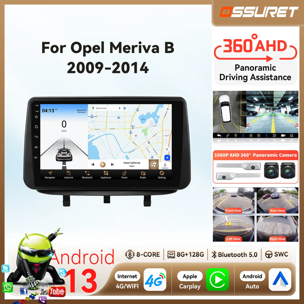 Android 14 Autoradio AI Carplay For Opel Meriva B 2009-2014 multimedia Player Car radio St