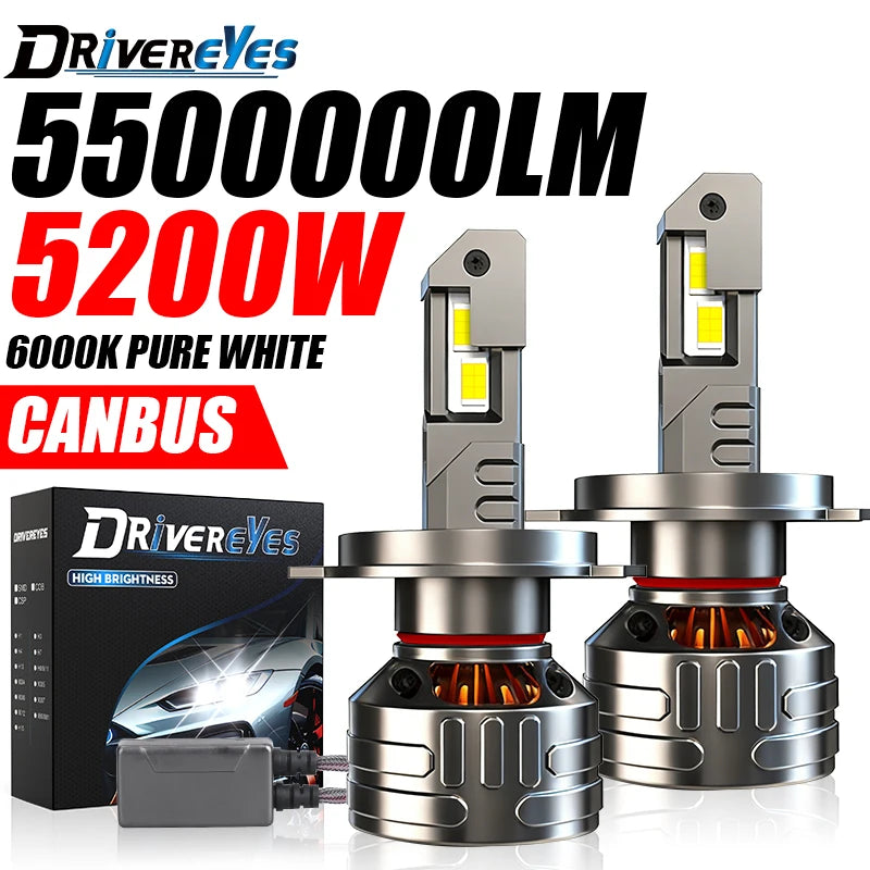 5200W H7 H11 H4 LED Headlight 5500000LM K5C Canbus 4300K 6000K H1 HB3 9005 H8 HB4 9006 H9