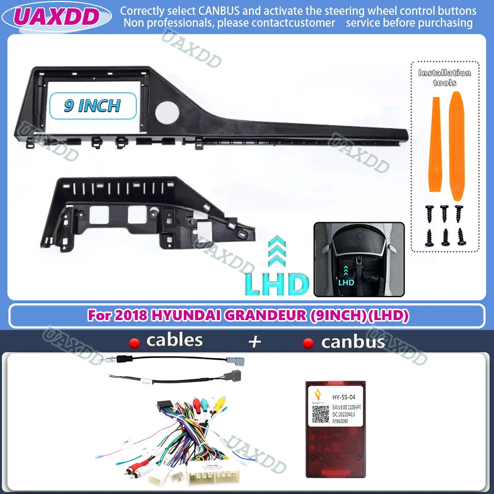 For 2018 HYUNDAI GRANDEUR 9INCH 2 Din Car radio Android frame Center fascia cable video ha