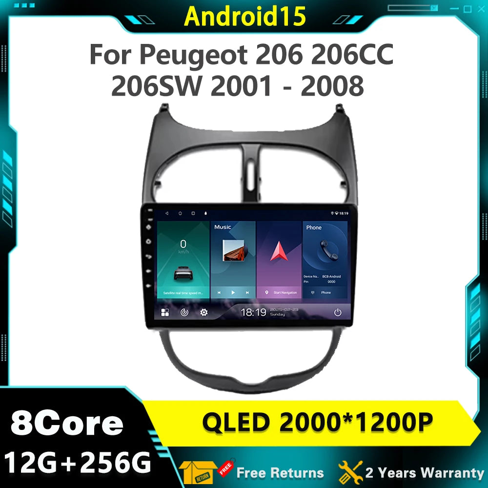 For Peugeot 206 206CC 206SW 2001 - 2008 Multimedia Player Carplay Stereo GPS 5GWIFI DVD He