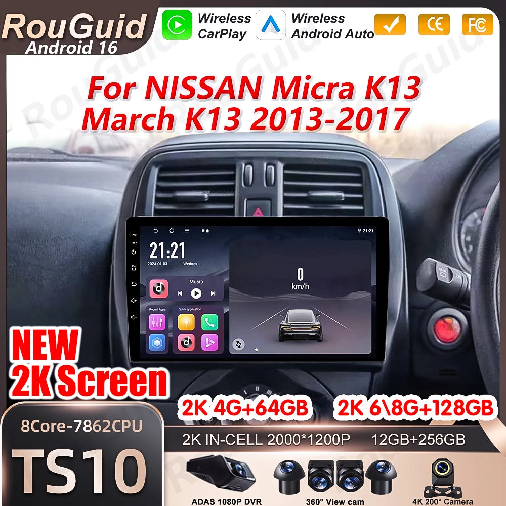 Android 16 Carplay For NISSAN Micra K13 March K13 2013-2017 Bluetooth Multimedia Player 2k | AUTOKITSHOP