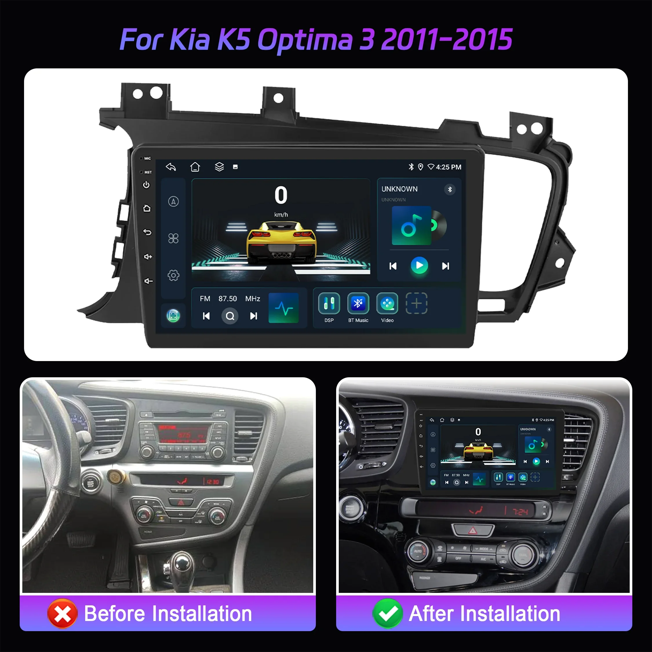 For Kia K5 Optima 3 2011-2015 Android 14 Car Radio Multimedia Navigation Carplay Wifi Blue