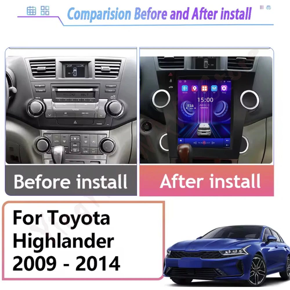 Android 16 Wireless Carplay For Toyota Highlander 2009-2014 GPS Navigation DSP Stereo Auto