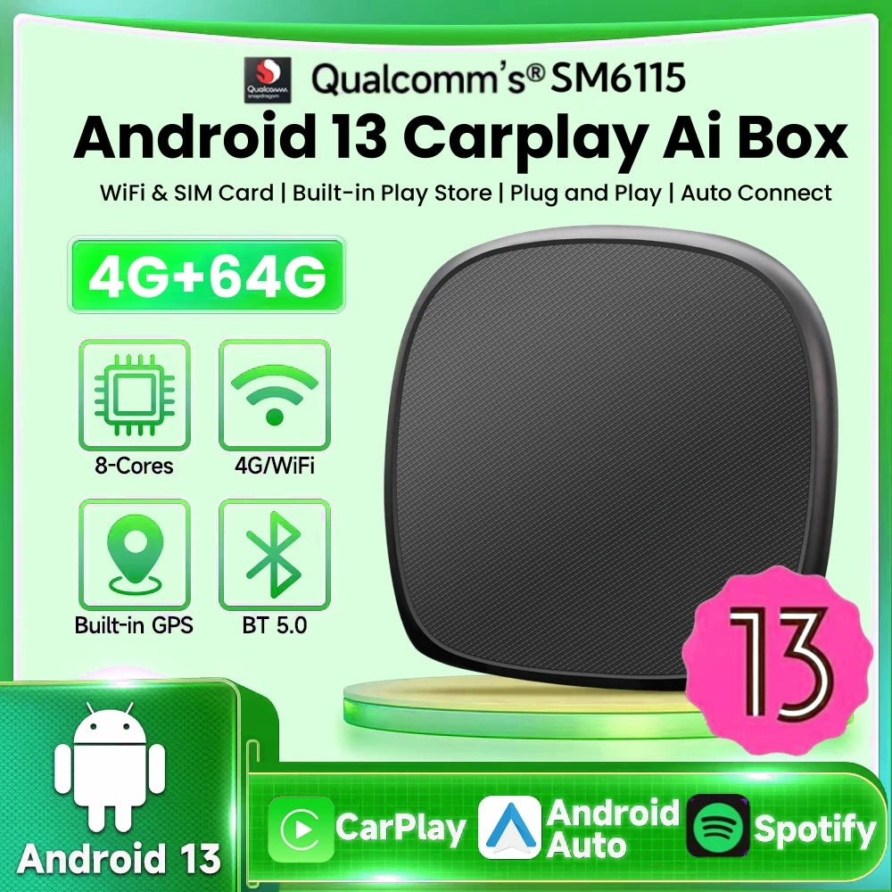 CarPlay Ai Box Android 13 4G+64G Wireless Android Auto 4GLTE GPS For YouTube Netflix For V | AUTOKITSHOP