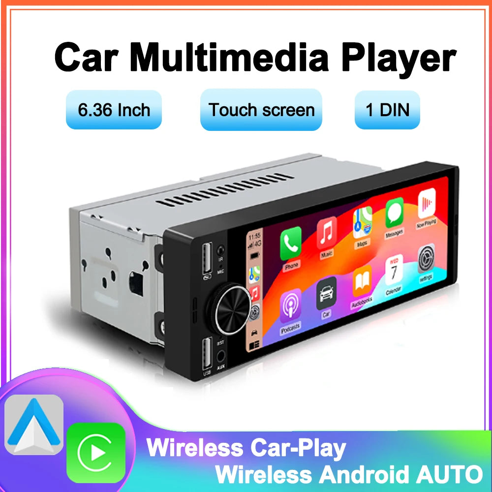 Universal MP5 6.36-Inch 1DIN Car Radio Support Wireless Carplay Android AUTO AUX Touch Scr